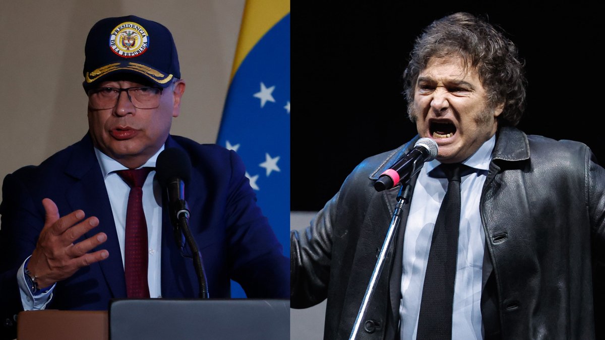Combo de fotografías que muestran al presidente de Colombia, Gustavo Petro (i), y al presidente de Argentina, Javier Milei.