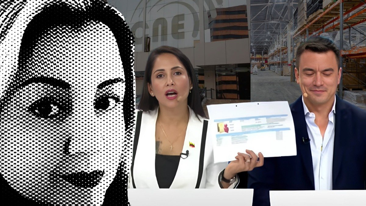 Fotomontaje sobre María Moreno, mano derecha de Daniel Noboa.