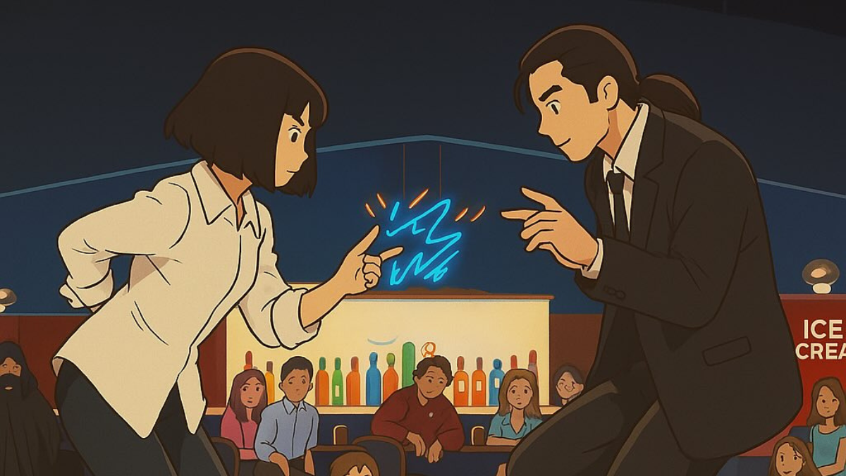 Una interpretación única de los icónicos personajes de Pulp Fiction con el toque inconfundible de Studio Ghibli, combinando el mundo de Tarantino con el arte japonés.
