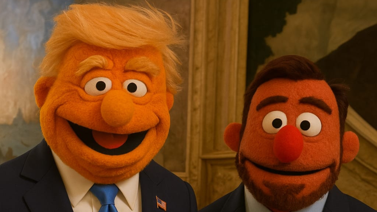 Donald Trump y Daniel Noboa estilo los Muppets de Disney.