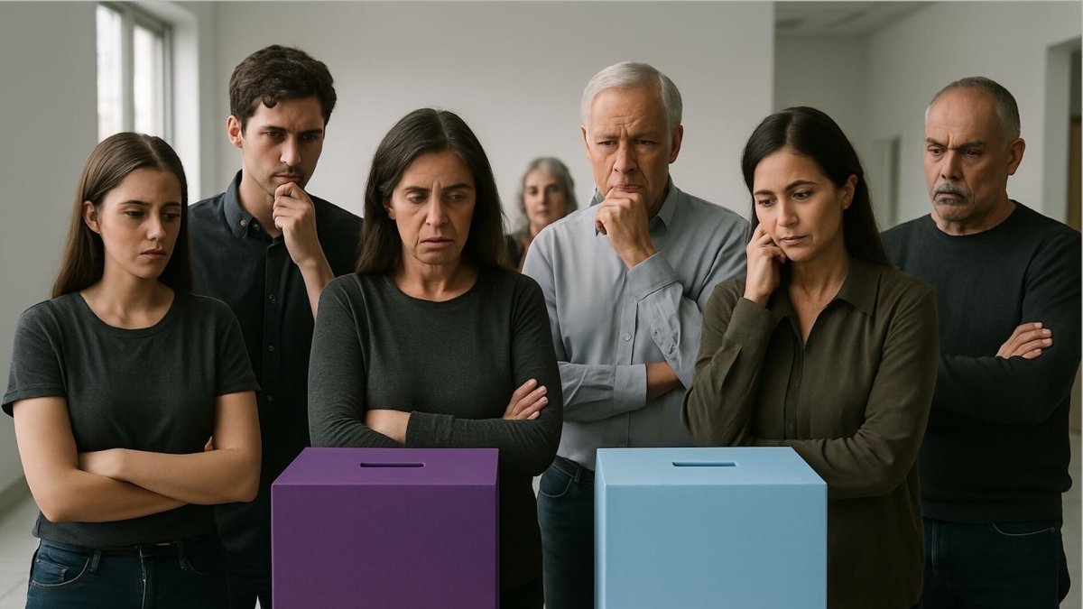 Una foto referencial de ciudadanos meditando para seleccionar al presidente de Ecuador.