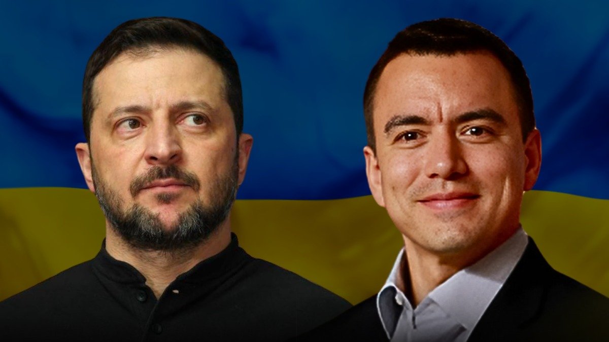 El presidente de Ucrania, Volodímir Zelenski, y el mandatario ecuatoriano, Daniel Noboa.