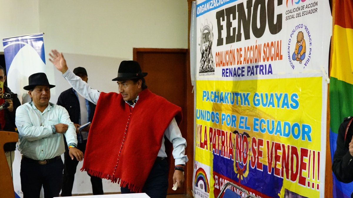 Leonidas Iza hizo un llamado tras las elecciones del 13 de abril de 2025.