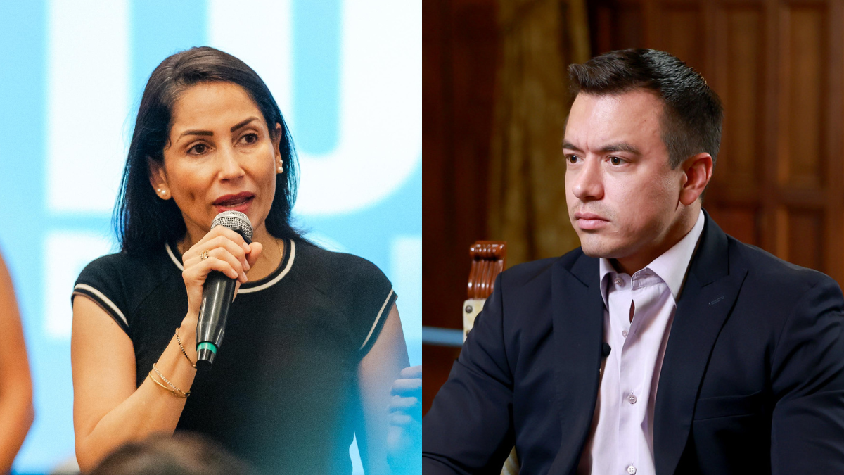 La candidata correísta señala que las amenazas contra Daniel Noboa son una cortina de humo para ocultar el supuesto fraude electoral.