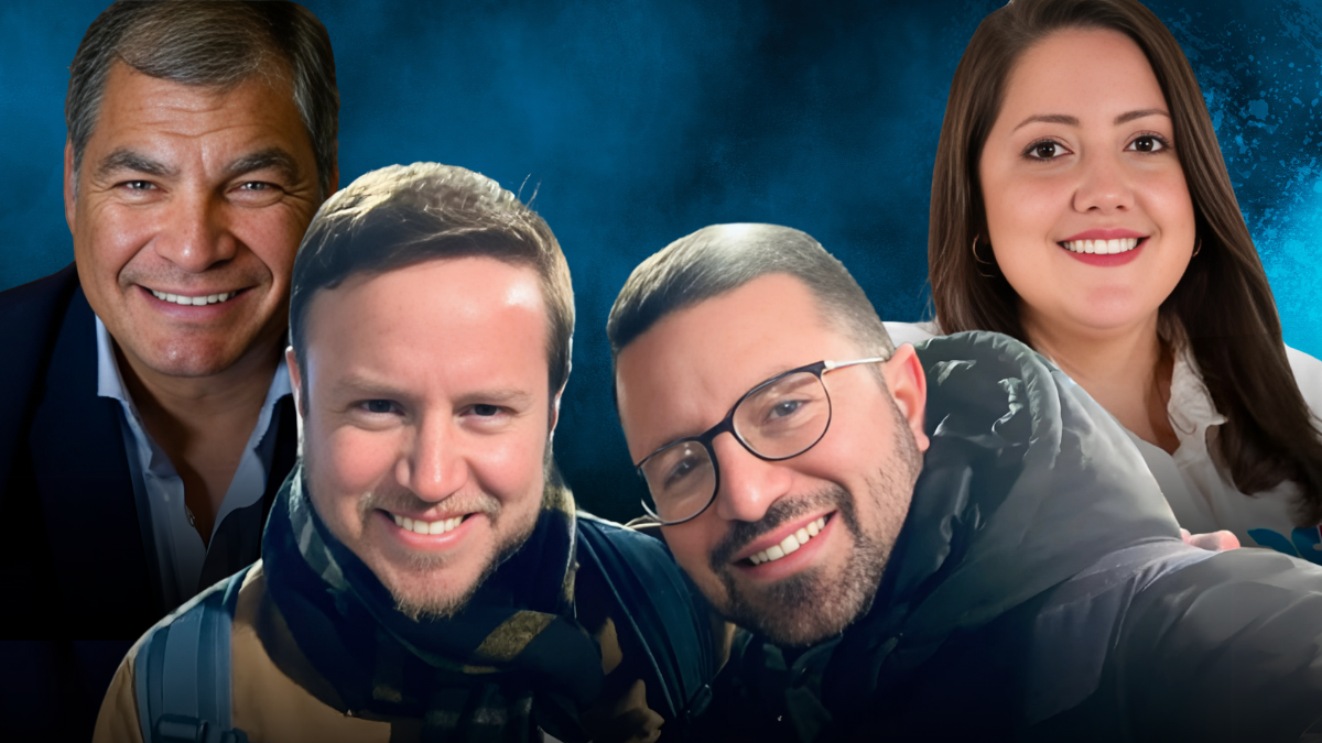 Los hermanos Augusto y Abraham Verduga, la asambleísta electa Belén Yela conversaban sobre la posible candidatura de Augusto a la Presidencia.