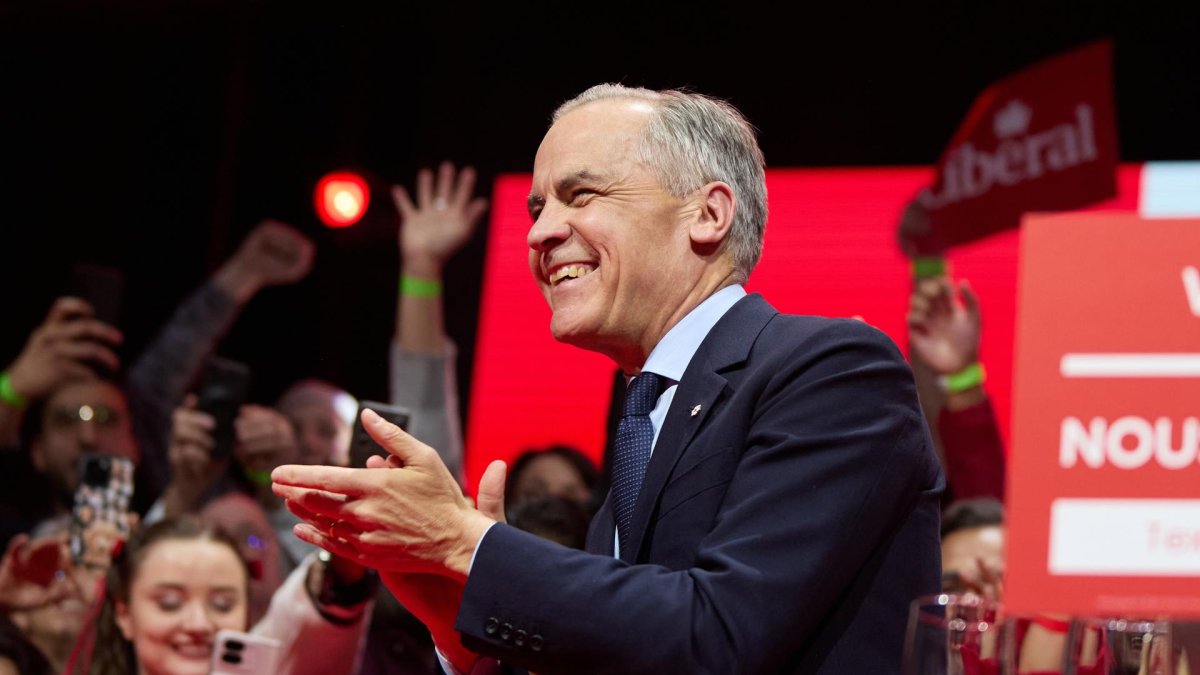 El primer ministro canadiense, el liberal Mark Carney, celebra su victoria en las elecciones, en Ottawa, Canadá, el 28 de abril de 2025