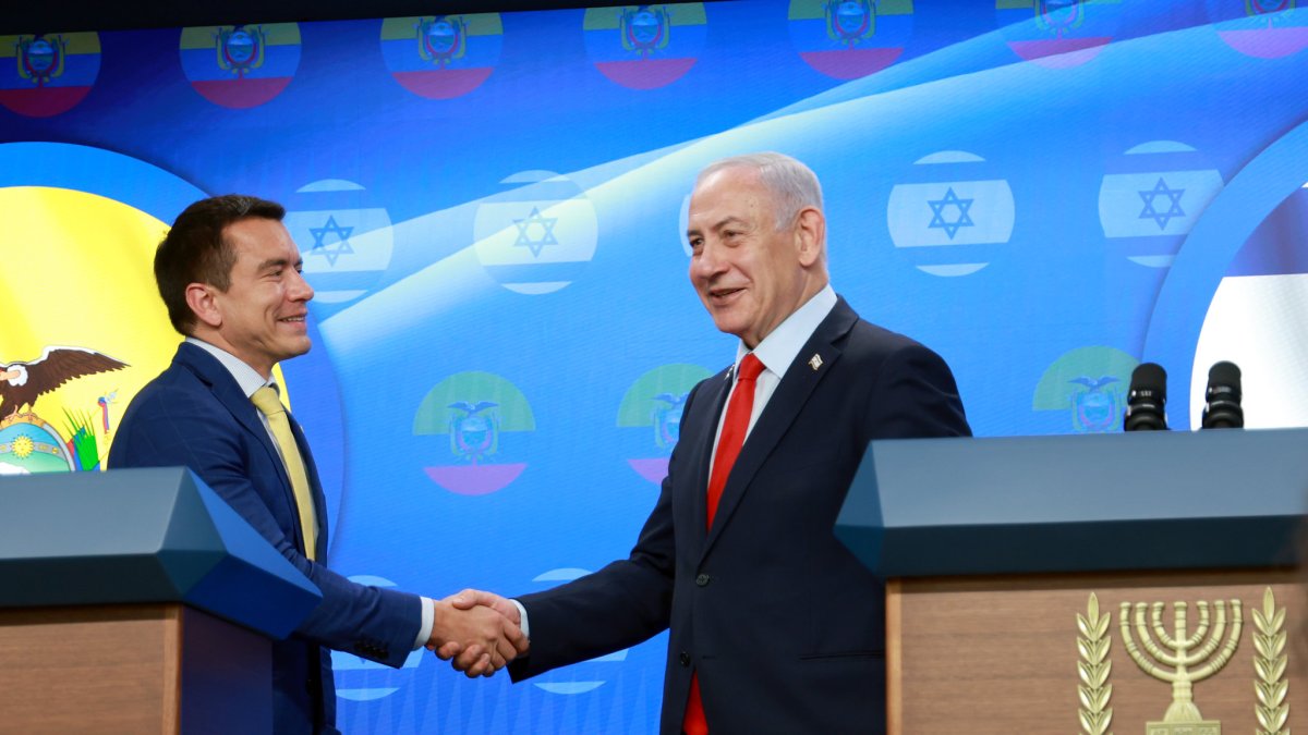 El presidente Daniel Noboa y el primer ministro israelí, Benjamín Netanyahu.