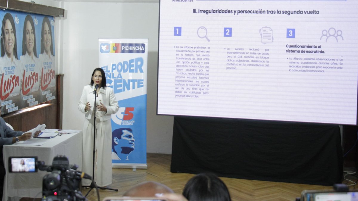 Rueda de prensa de Luisa González sobre los avances internacionales y auditoría al proceso electoral.