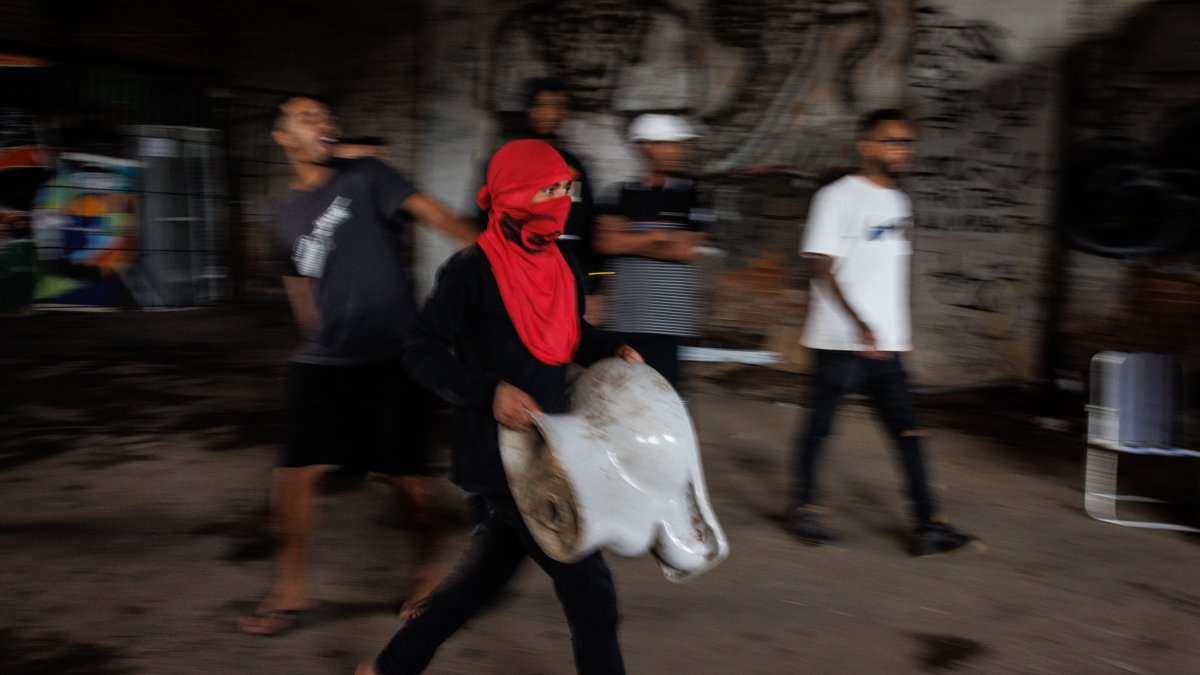 Habitantes de la favela Moinho participan en una manifestaciónen Sao Paulo, Brasil.