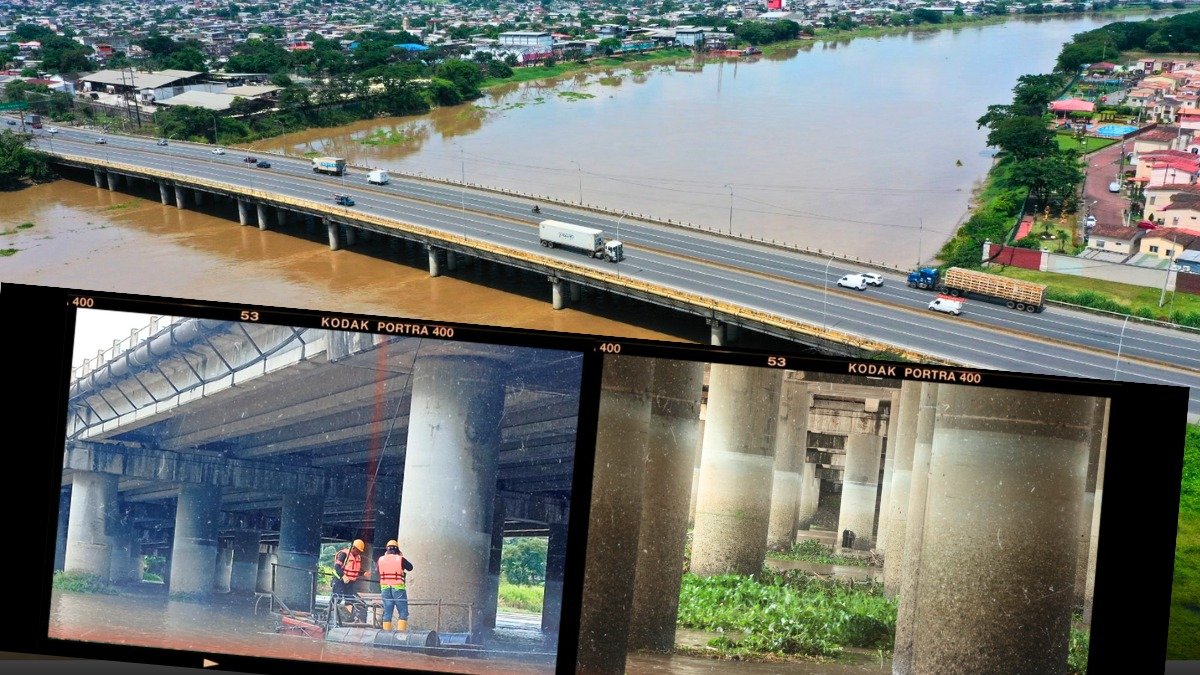 El puente Vicente Rocafuerte está cimentado sobre dos estribos en cada ribera y cuenta con un total de 82 pilotes, de los cuales, nueve de ellos presentan afectaciones en su superficie.