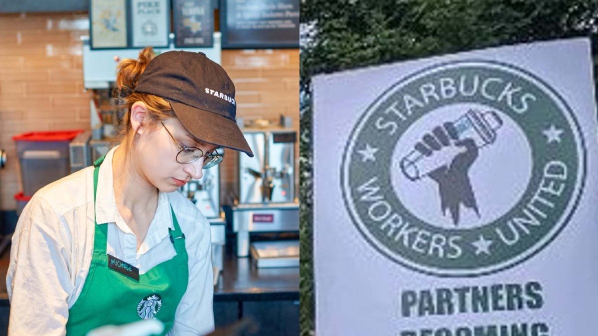 Una colaboradora con el uniforme anterior de Starbucks.
