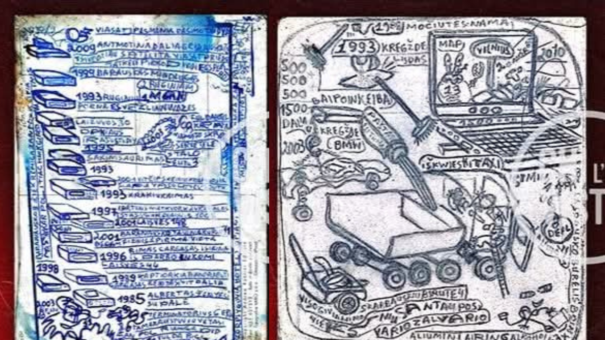 Garabatos del hombre sin memoria: muestran tecnología, mapas y palabras que nadie ha logrado descifrar.