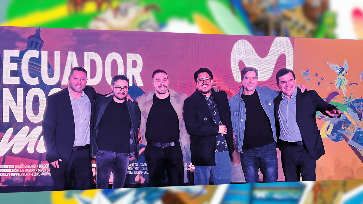 De izquierda a derecha: Diego Coronel, Gabriel Freire, José Andres Caballero, Xavier Calderón, Jeff Karram y Santiago Córdova, en la presentación del documental “Ecuador nos mueve” en Cuenca.