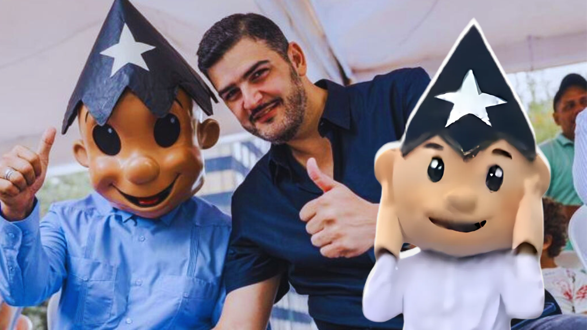 Las dos figuras de Juan Pueblo. A la izquierda, en octubre del 2024, junto al alcalde Aquiles Álvarez. A la derecha, la versión del 2025 publicada por el Municipio de Guayaquil.