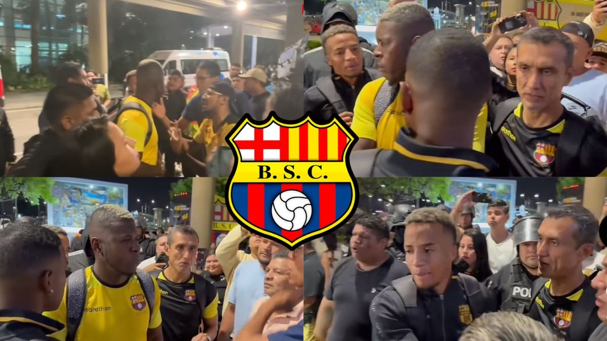 Gabriel Cortez y Byron Castillo hablando con hinchas de Barcelona SC.
