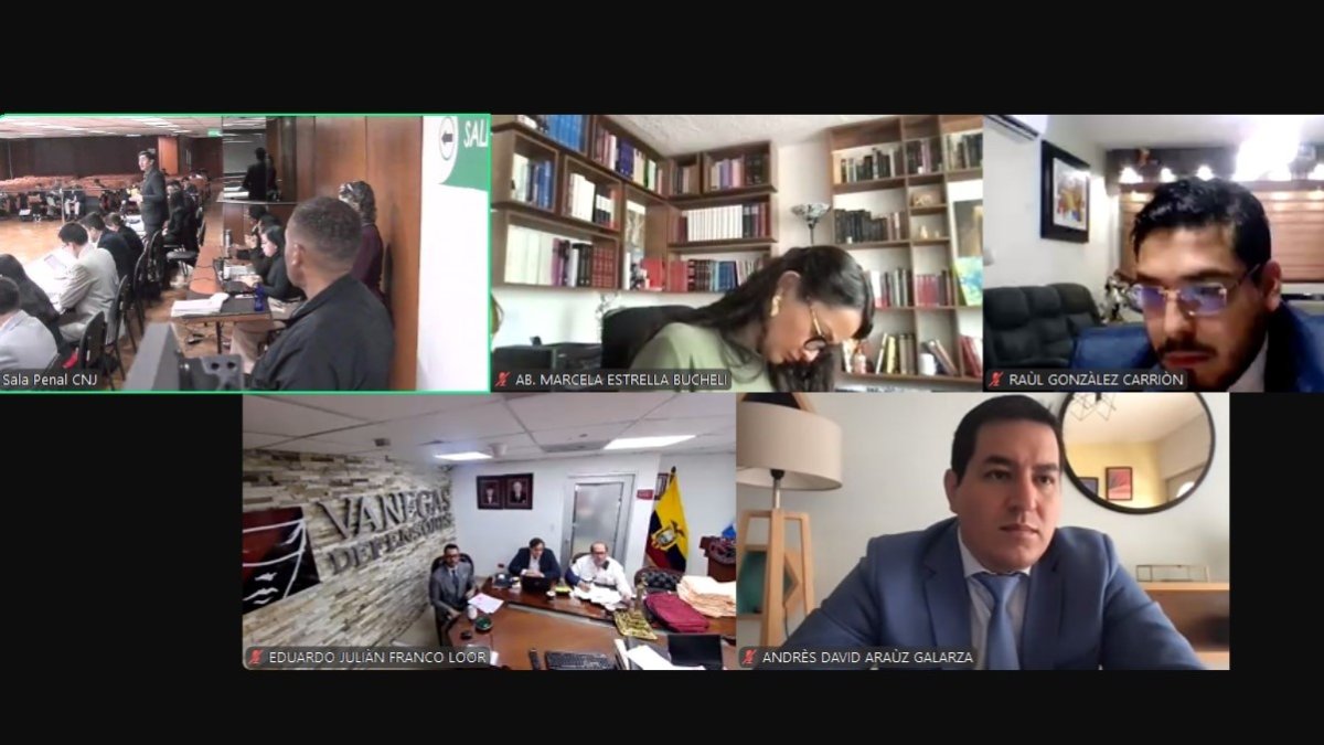 Andrés Arauz y Raúl González asistieron de forma telemática a la audiencia de vinculación al caso Ligados, que se desarrolló en la Corte Nacional de Justicia.