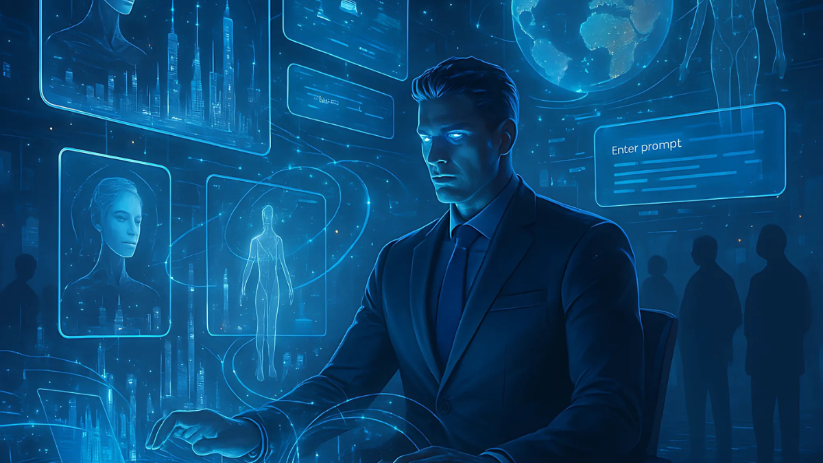 Ilustración de la la brecha entre quienes dominan la tecnología y quienes solo la observan desde la sombra.