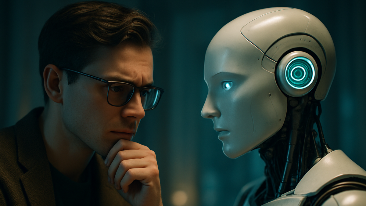 La escena representa el desafío contemporáneo: entender y controlar la tecnología.