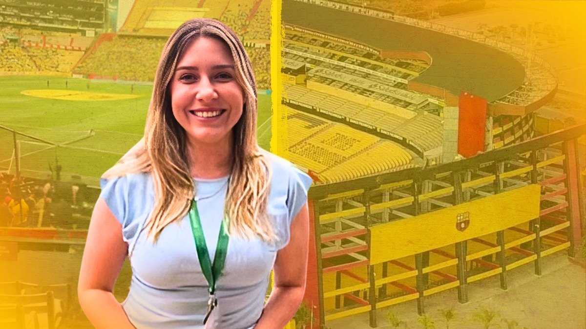 La periodista brasileña Alinne Fanelli visitó el estadio Monumental de Guayaquil.