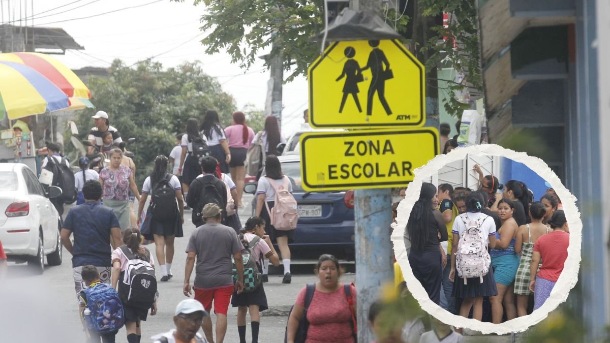 Los estudiantes fueron acompañados por madres y padres de familia, en medio de la tensión por los hechos violentos en Bastión Popular y otros sectores de Guayaquil.