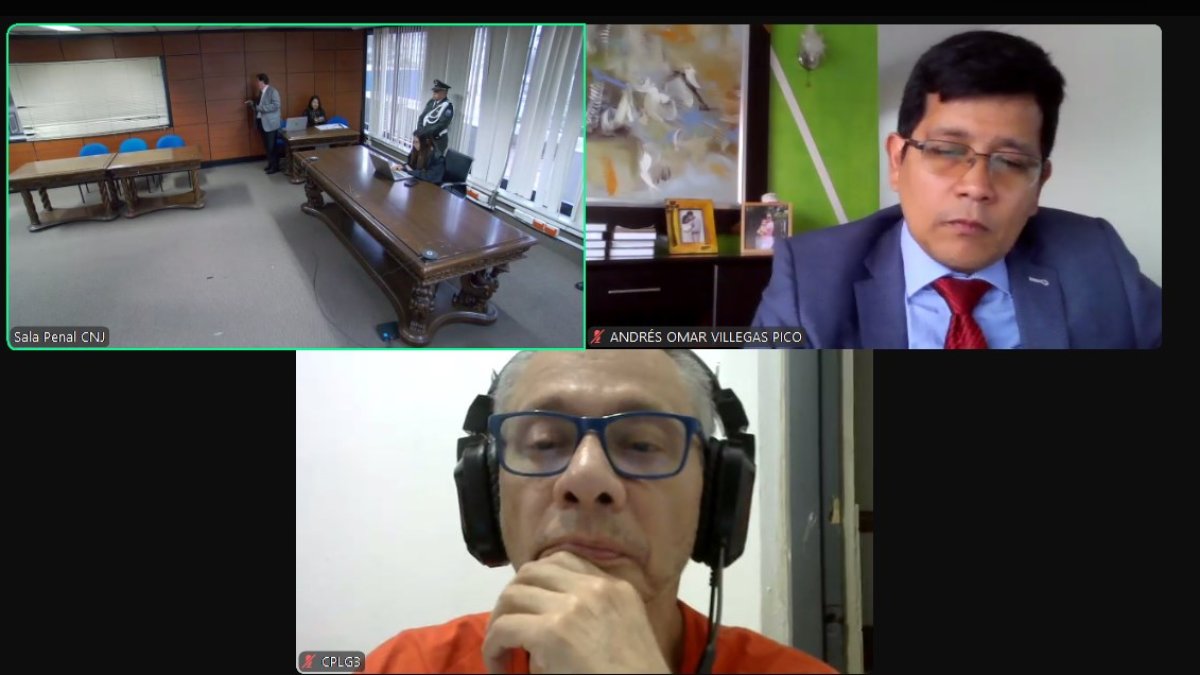 Este 10 de junio de 2025, Jorge Glas se conectó desde la cárcel de La Roca para sus audiencias de habeas corpus y recusación.