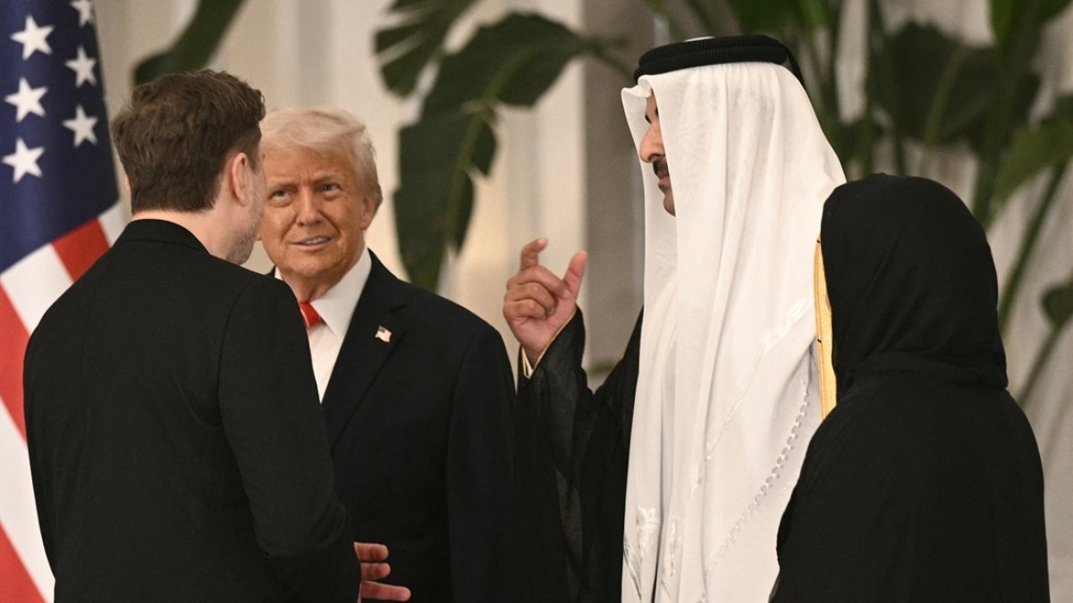Elon Musk y Donald Trump, antes de una cena de estado en el Palacio de Lusail en Doha el 14 de mayo de 2025.