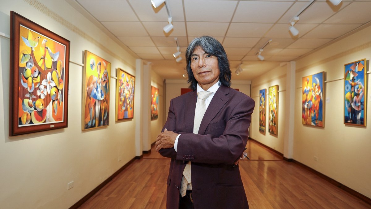 Cuadros. La obra ‘Armonías entre la fuerza y la inocencia’, la obra de Quimbita que se expone en Quito.