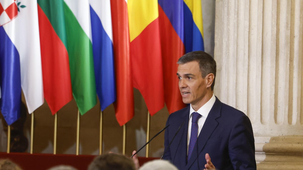 El presidente del Gobierno, Pedro Sánchez, durante el acto de conmemoración del XL aniversario de la firma del Tratado de Adhesión a España a las Comunidades Europeas.