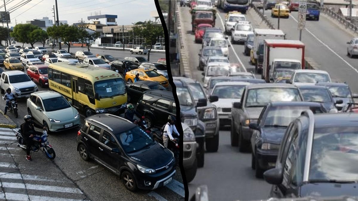 Para la congestión vehicular en la avenida Juan Tanca Marengo (izquierda), el Municipio de Guayaquil propone dos pasos a desnivel, obras que suelen saturarse, como en la Carlos J. Arosemena (derecha).