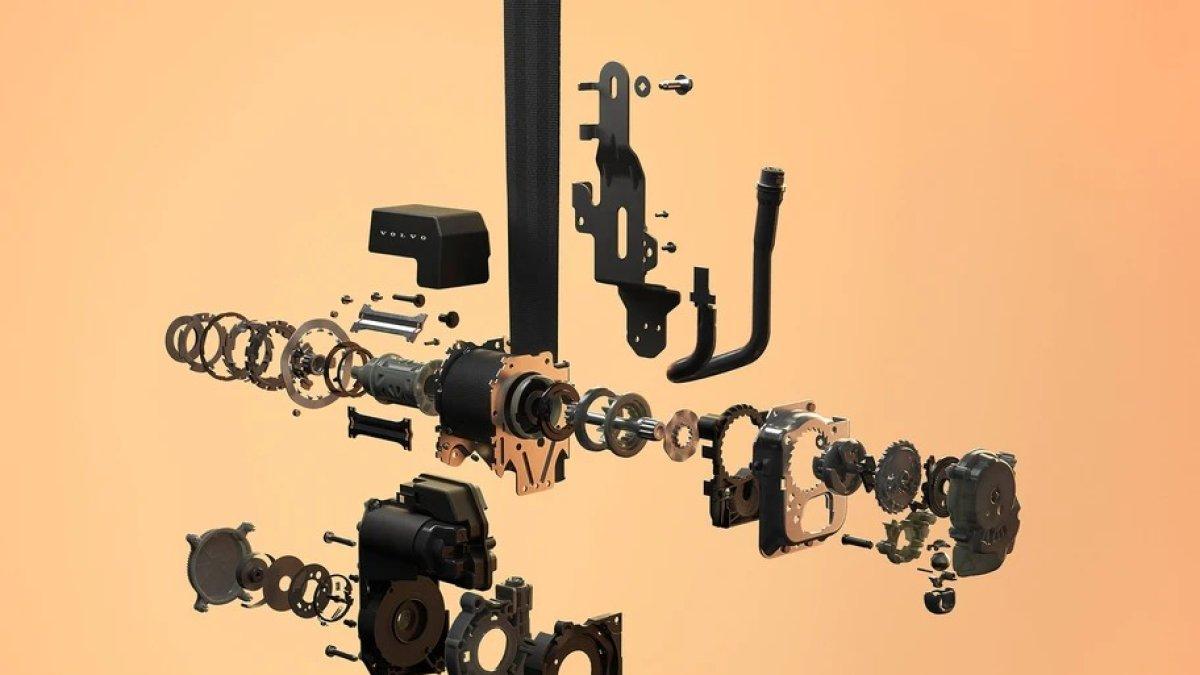 Parte del mecanismo del cinturón de seguridad inteligente del modelo del auto de Volvo.