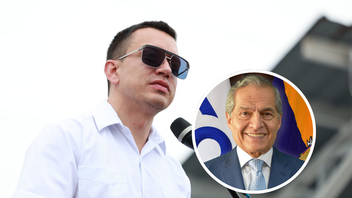 El presidente ecuatoriano Daniel Noboa y el juez electoral Fernando Muñoz.