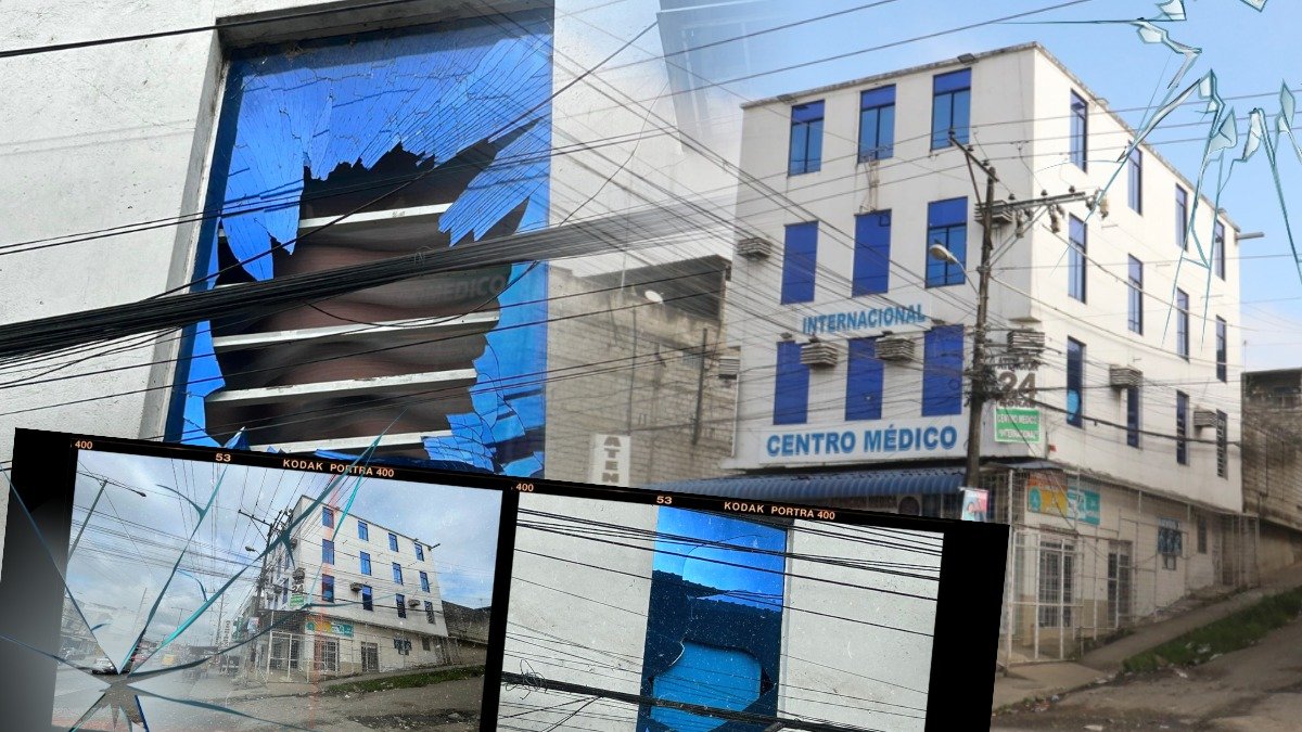 Algunos ventanales quedaron rotos tras la explosión en la clínica privada.