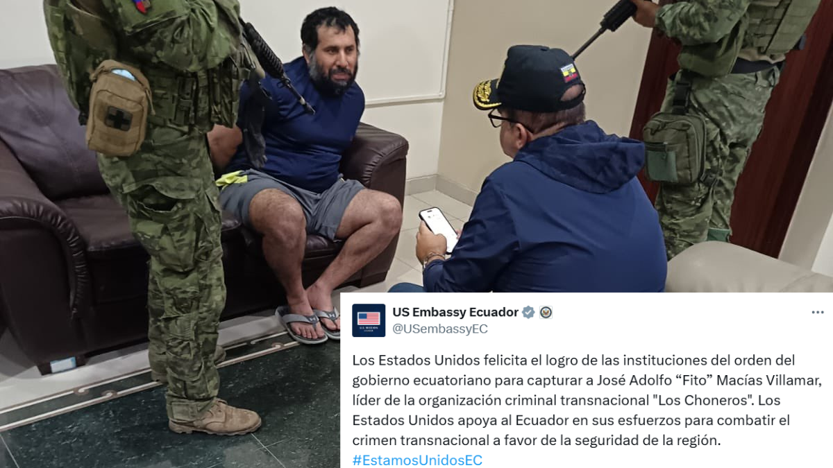 Adolfo Macías, alias Fito, fue capturado. La Embajada de Estados Unidos reiteró su apoyo a Ecuador.