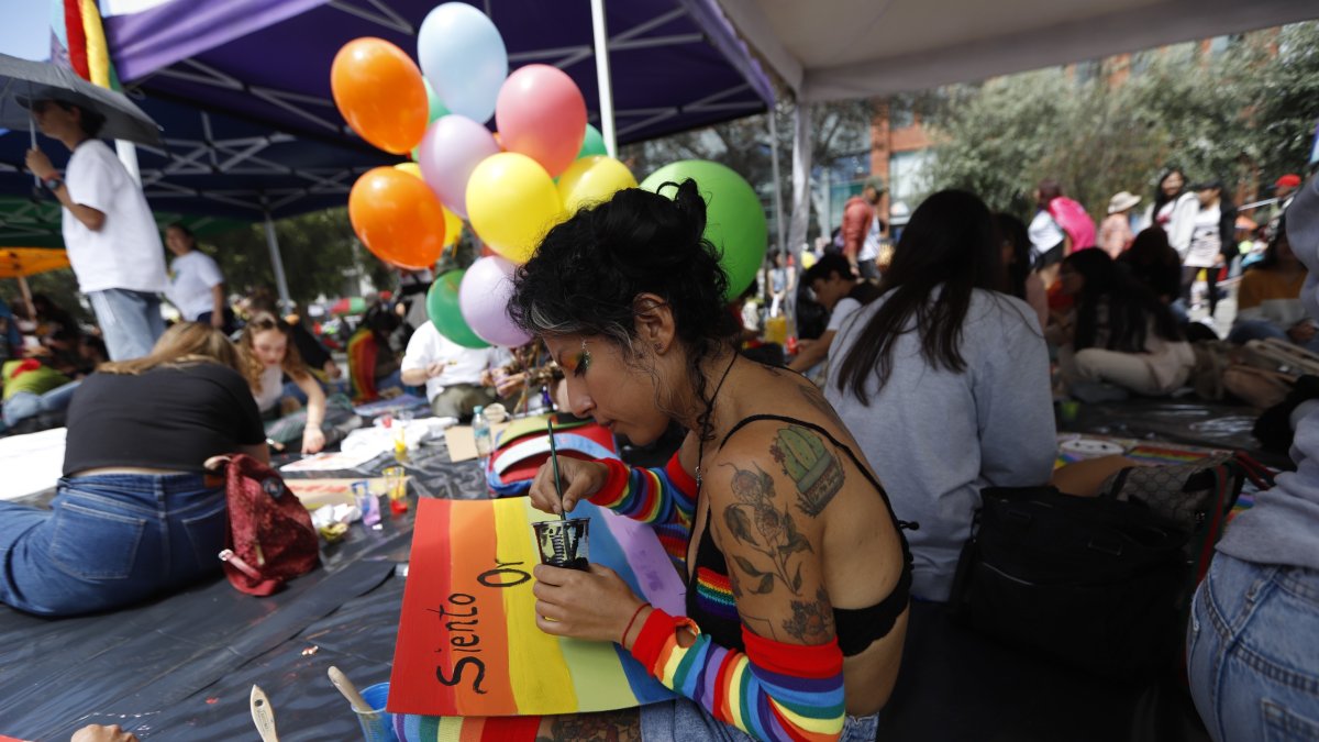 A la Plataforma Gubernamental llegaron decenas de personas y pintaron los carteles que llevarán a la marcha.