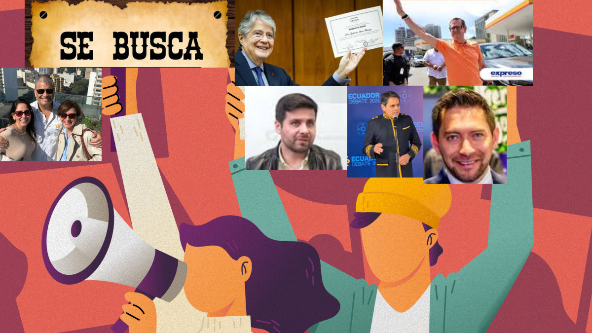 Imagen referencial de se busca líderes políticos en Ecuador. Con fotos de excandidatos presidenciales y expresidentes.