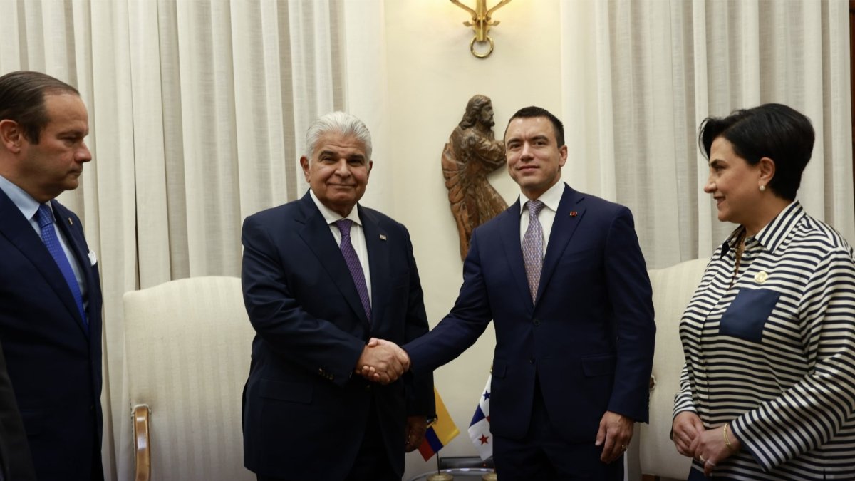 Daniel Noboa y José Raúl Mulino durante su encuentro bilateral en Madrid, como parte de la agenda oficial en España.