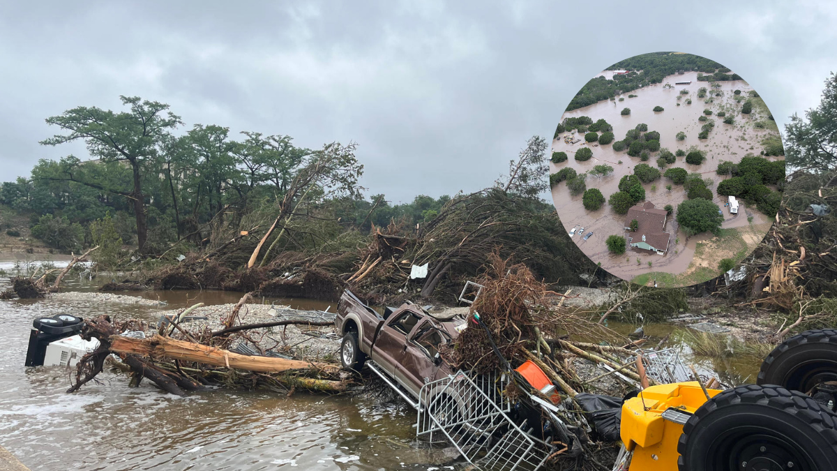 Fotografía de los escombros ocasionados debido a las inundaciones en el área de Kerrville, Texas (EE.UU.)