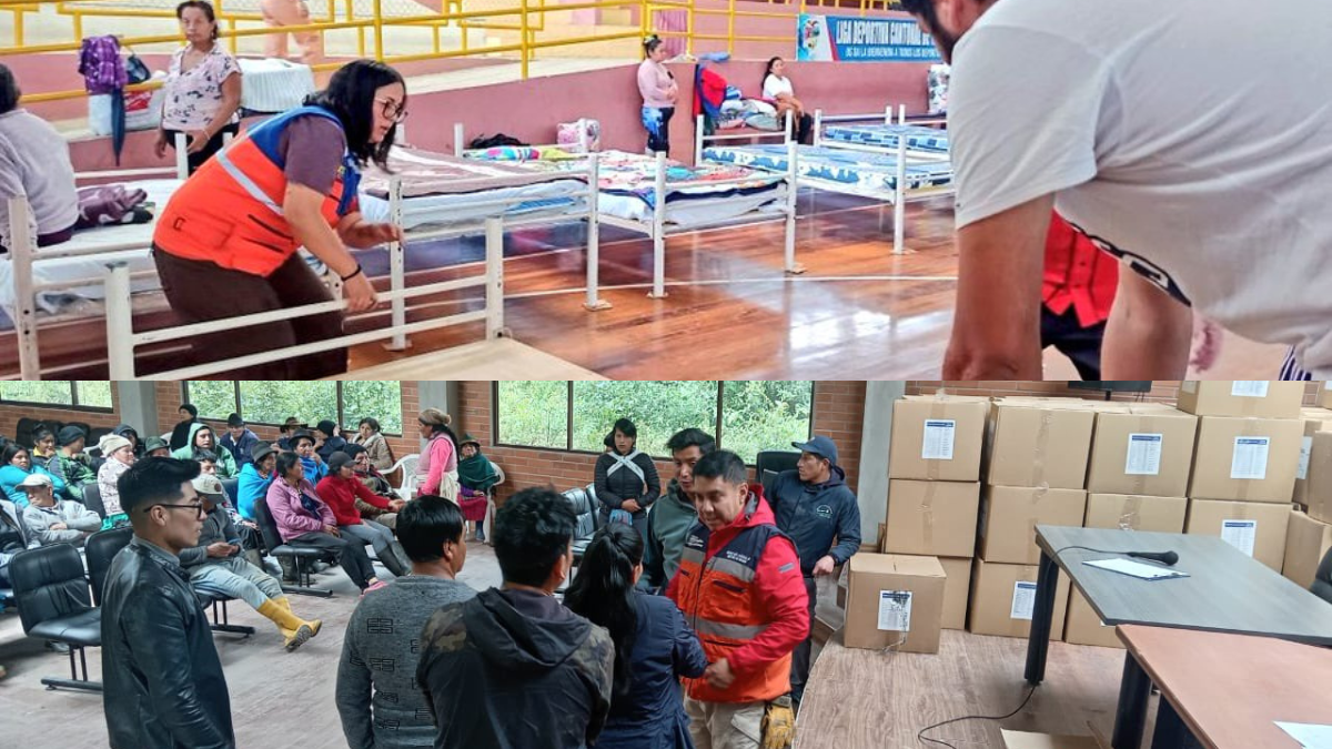 Albergue temporal en el Coliseo Liga Deportiva de Yantzaza, en Zamora Chinchipe. Y entrega de kits en Oyacachi, en Napo.