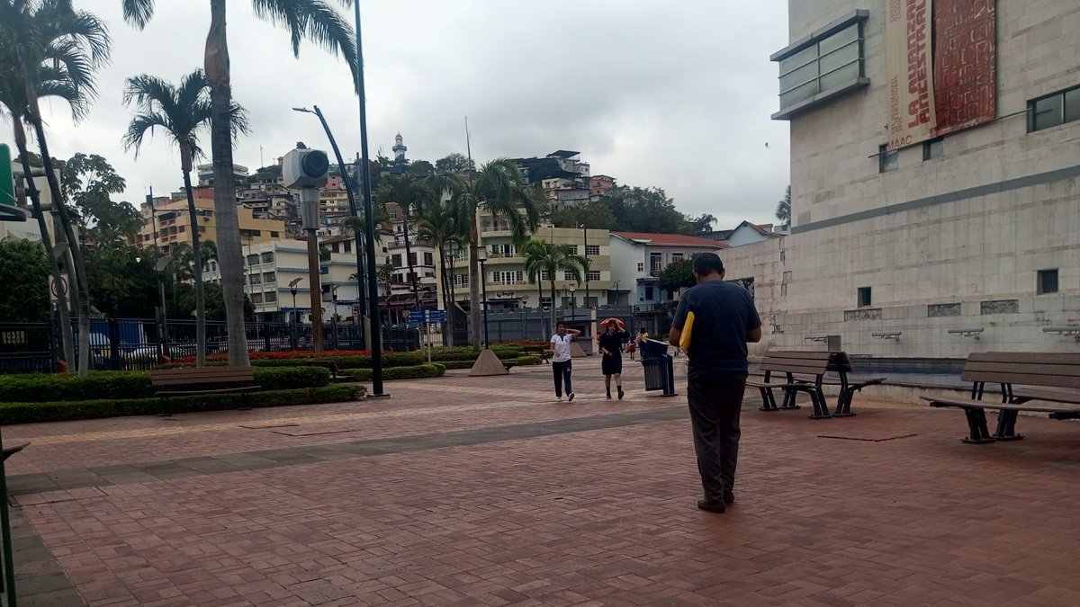Peatones. En el tramo que conduce hacia el barrio Las Peñas, junto al MAAC, se imponen palmeras que no brindan suficiente sombra a los visitantes del Malecón 2000.