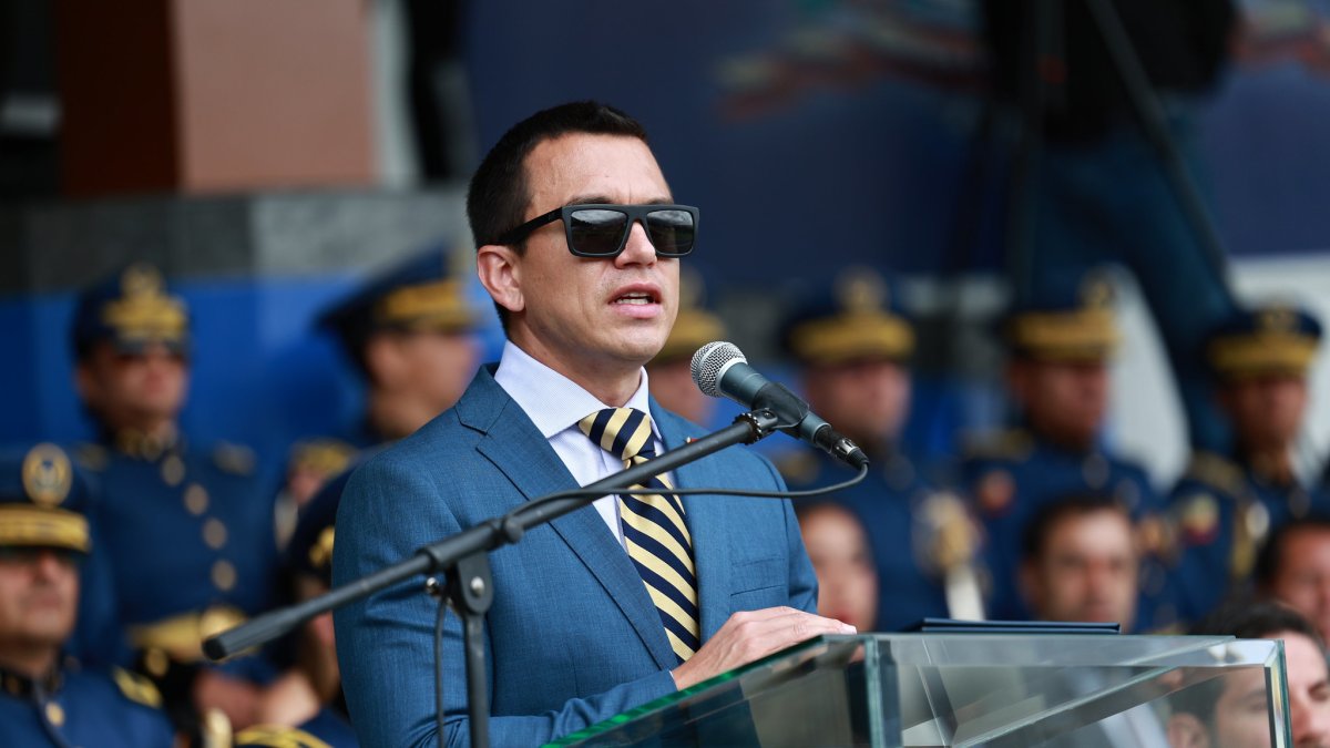 El presidente Daniel Noboa, durante una ceremonia de la Policía Nacional.