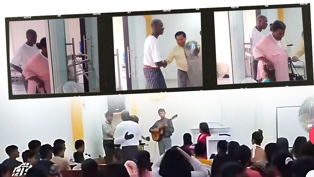 Moisés Caicedo con su madrecita Liliana en la iglesia.