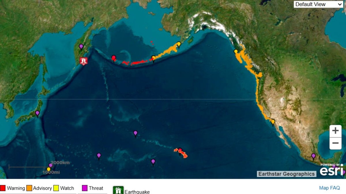 Imagen cedida por el Servicio Meteorológico Nacional (NOAA) de los Estados Unidos y su Sistema de Alerta de Tsunamis que muestra el punto origen del terremoto.