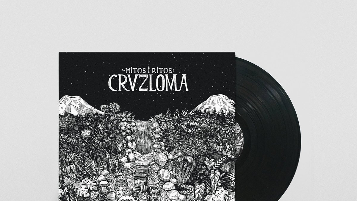 Imagen del disco de vinilo del duó quiteño Cruzloma, que hace música electrónica fusionada con ritmos ancestrales.