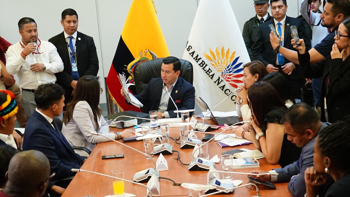 Ferdinan Álvarez, titular de la Comisión de Fiscalización y Control Político de la Asamblea Nacional, mostró los papelógrafos que Daniel Salcedo también había enviado.