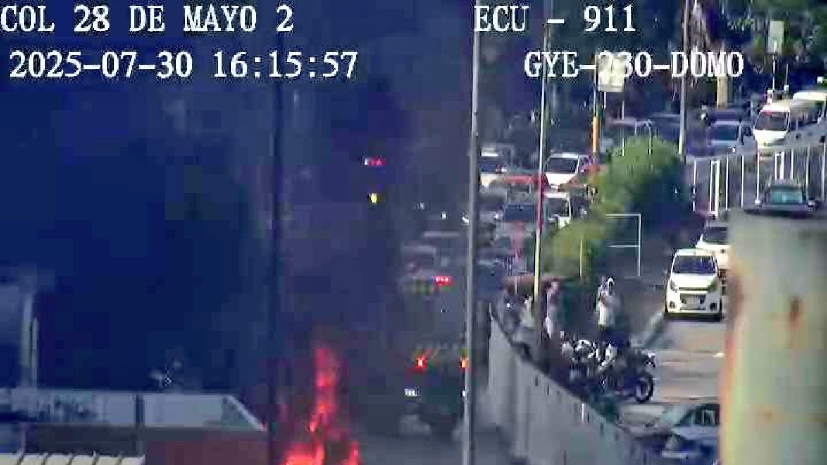 Un vehículo se incendió a pocos metros de la avenida Carlos Julio Arosemena, en el norte de Guayaquil, la tarde de este miércoles 30 de julio.