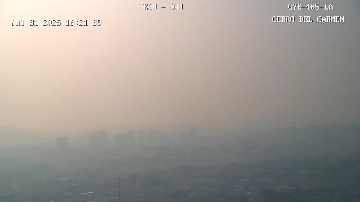 Una densa neblina cubre parte del centro de Guayaquil, la tarde del jueves 31 de julio.