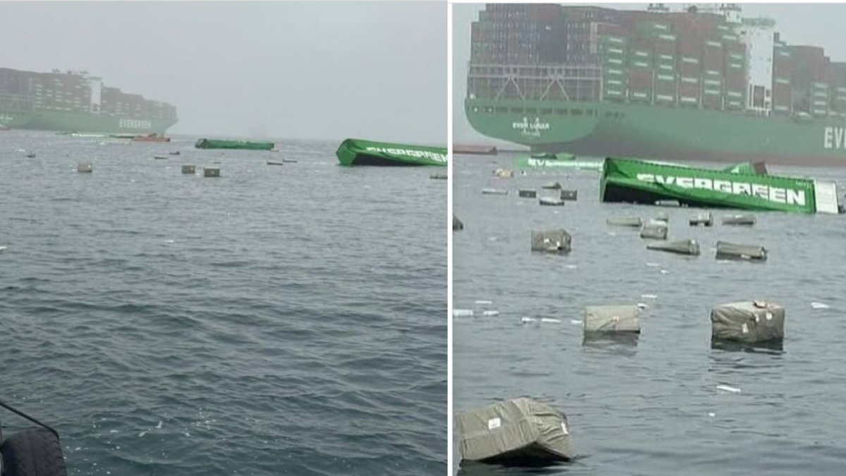 En la gráfica entregada por la Marina de Guerra de Perú se observan parte de la carga de una embarcación de Taiwán, regadas en el mar cercano a costas de Perú.