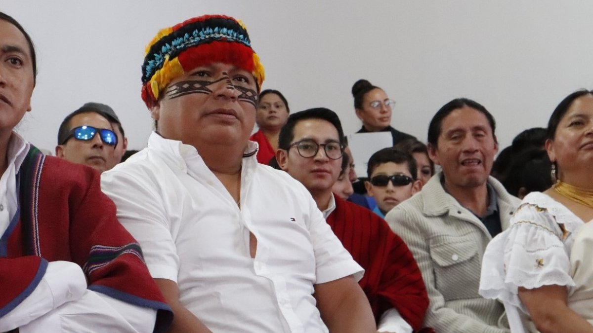 El nuevo presidente de la Conaie, Marlon Vargas, lanzó un mensaje a Daniel Noboa, durante la ceremonia de entrega del bastón de mando de la organización indígena