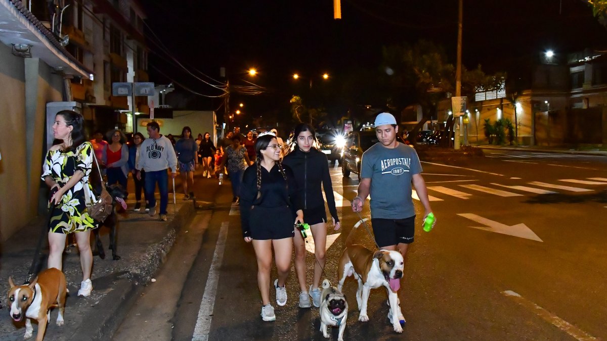 Moradores salen con sus perros a 'patrullar' el barrio.