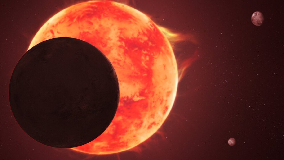 Sistema. Representación artística del planeta TRAPPIST-1 d pasando por delante de su estrella.
